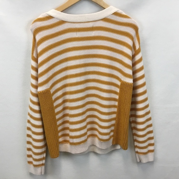 Calvin Klein Jeans Striped Mustard Yellow and White Knit Sweater - Picture 3 of 9
